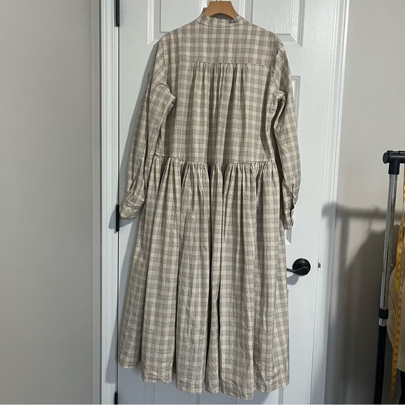 Casey Casey YUKI Dress in Natural Check Size Medium Cream Oversized Prairie - Picture 14 of 14